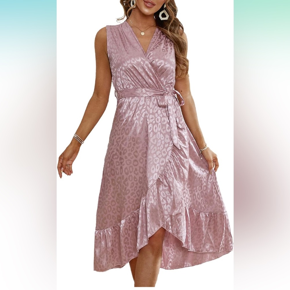 Sleeveless pink print ruffle hem midi dress—NEVER WORN, NWOT